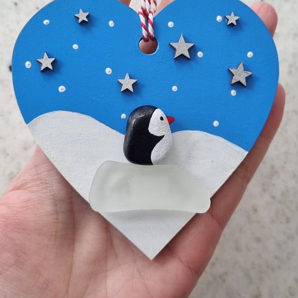 Christmas seaglass penguin ornament 