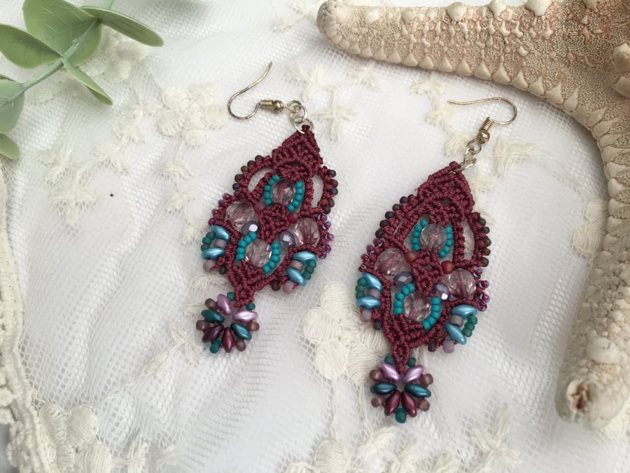 Handmade macrame beaded dangle earrings, mothers day gift, boho gift