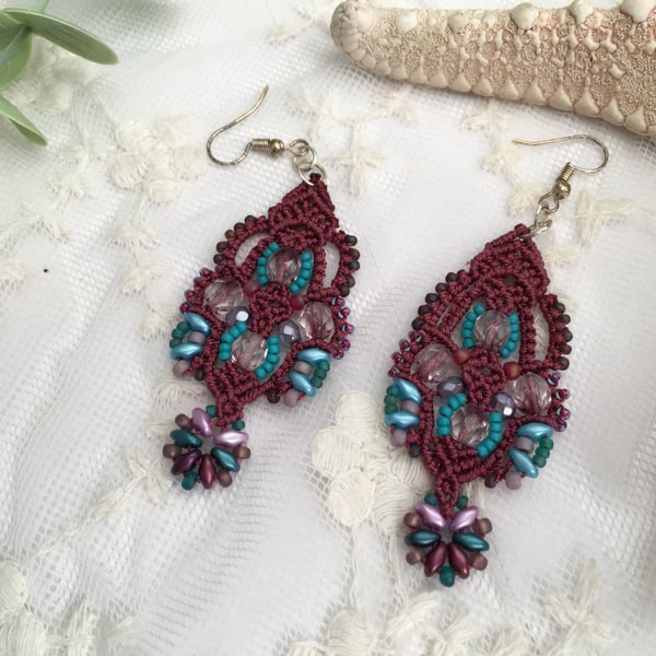 Handmade macrame beaded dangle earrings, mothers day gift, boho gift