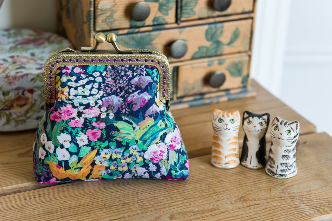 Coin purse made with Liberty Lawn impressionist style print: 'Painter's Meadow'