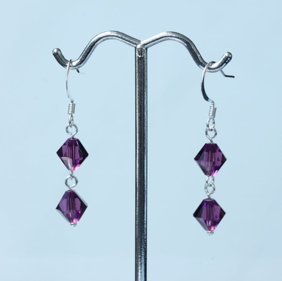 Custom Order for Ann Hall. Swarovski 8mm Bicone Earrings in Amethyst.
