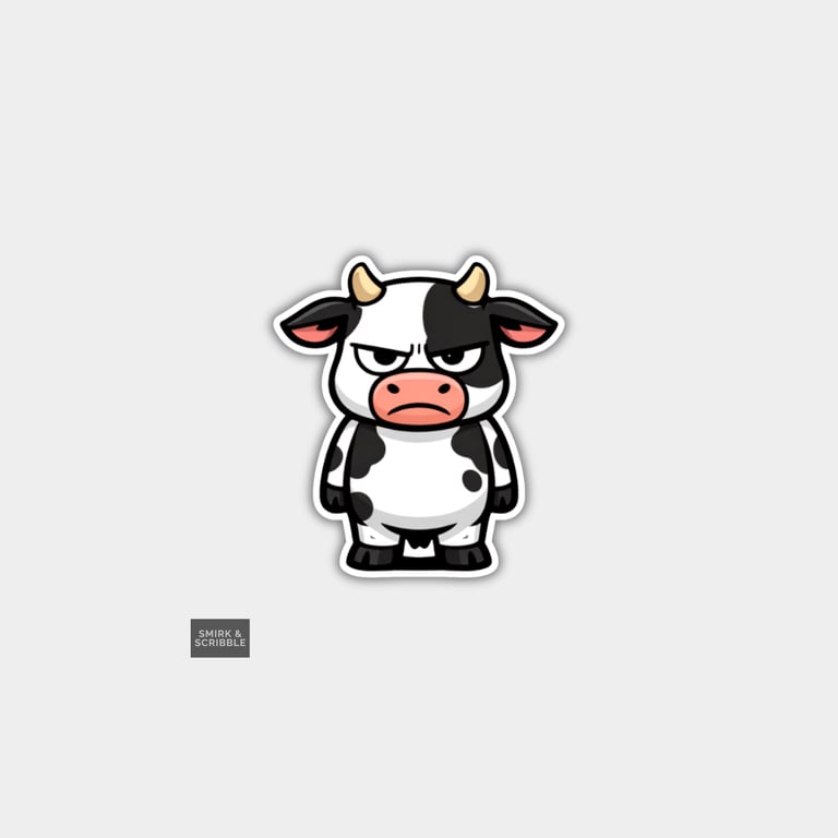Funny Novelty Vinyl Sticker - Grumpy Cow