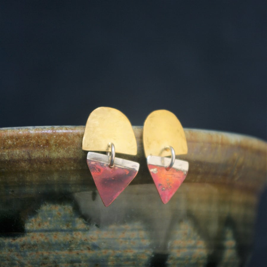 Silver, Copper and Brass Geometric  Earrings