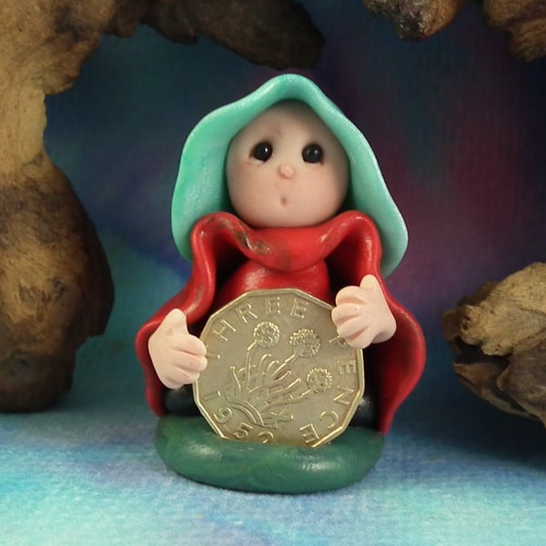 Tiny Thrupenny Bit Gnome 'Erin' with 1952 threepenny piece OOAK Sculpt
