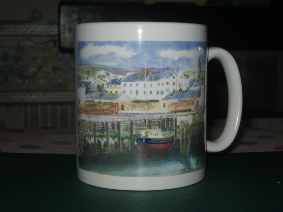 White medium Mug Peel Harbour Isle of Man