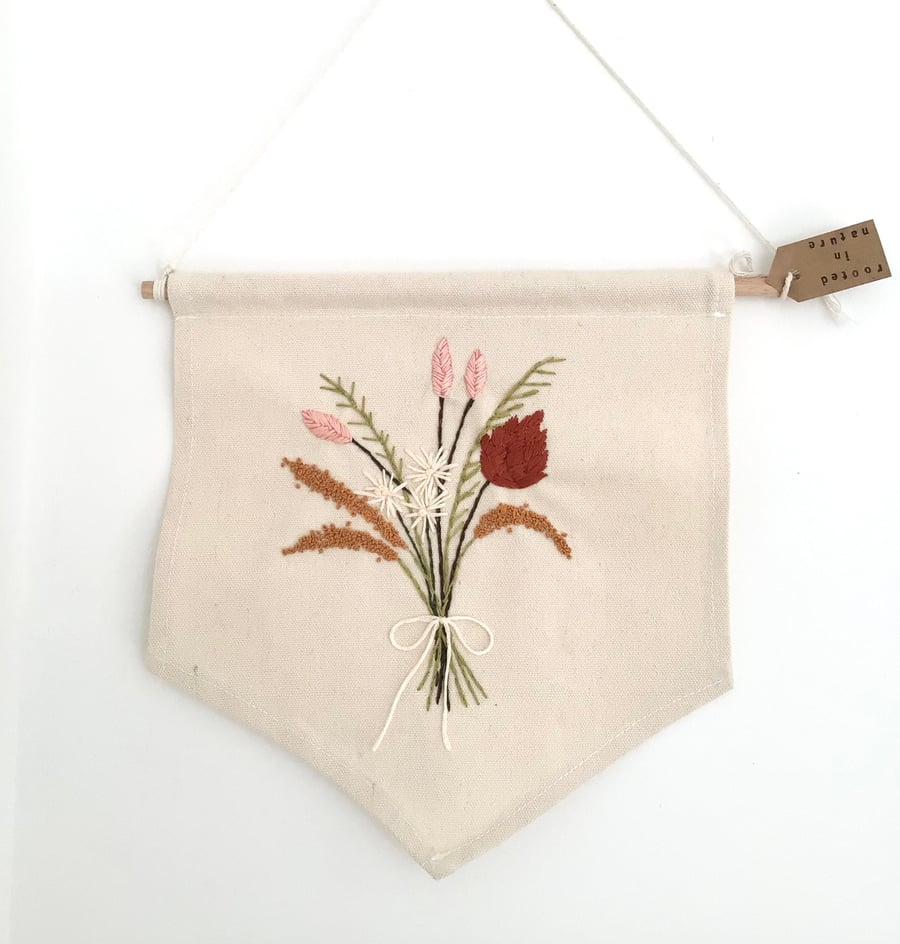 Wildflower bouquet embroidered pennant 