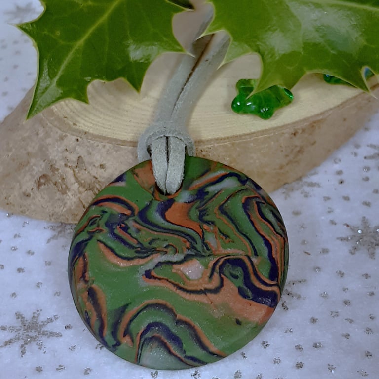 Polymer clay round multi coloured pendant
