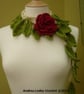 Lariat Scarf in Crochet with a Red Rose and Green Leaves (Made to Order)