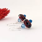 Handmade Art Glass Dangle Earrings: Swarovski Crystals, Sterling Silver Earwires