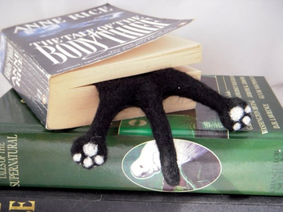 12 SPLAT - Needle Felted Black Cat Bookmark