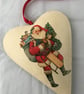 Decorated Christmas Metal Hanging Heart Decoration Vintage Santa Unusual - Image 1