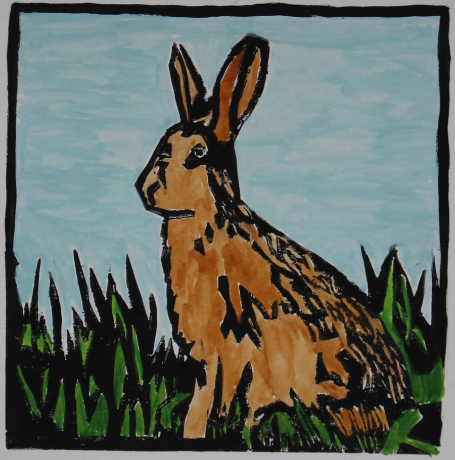 Brown Hare lino print, limited edition