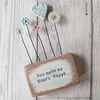  Clay Heart and Buttons in a Painted Wood Block 'You make my Heart Happy'