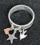Sterling silver charm ring, Handmade ring with charms