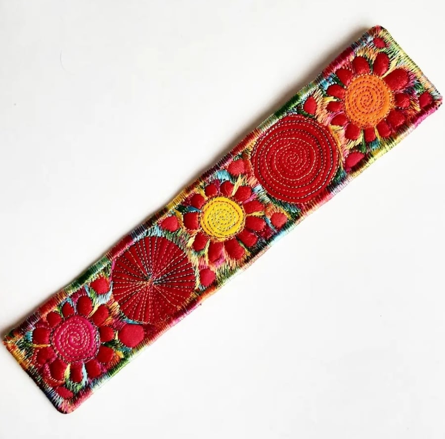 Handmade Embroidered Fabric Bookmark Textile Art Book Lover Gift 