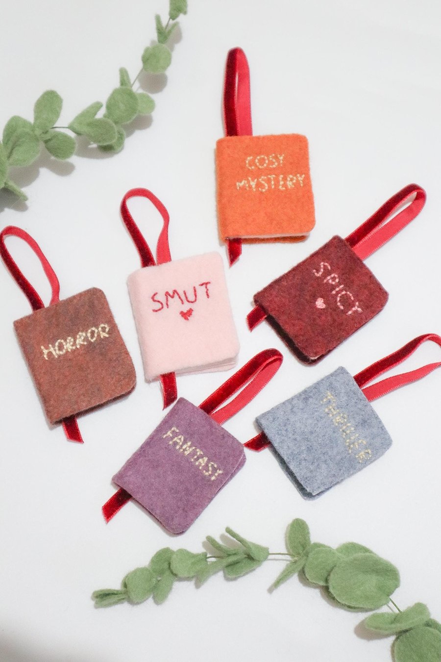 Embroidered Book Ornament - Felt Felted Handmade Wool Ornament Decoration