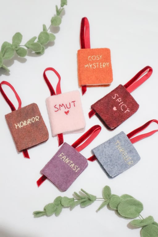 Embroidered Book Ornament - Felt Felted Handmade Wool Ornament Decoration
