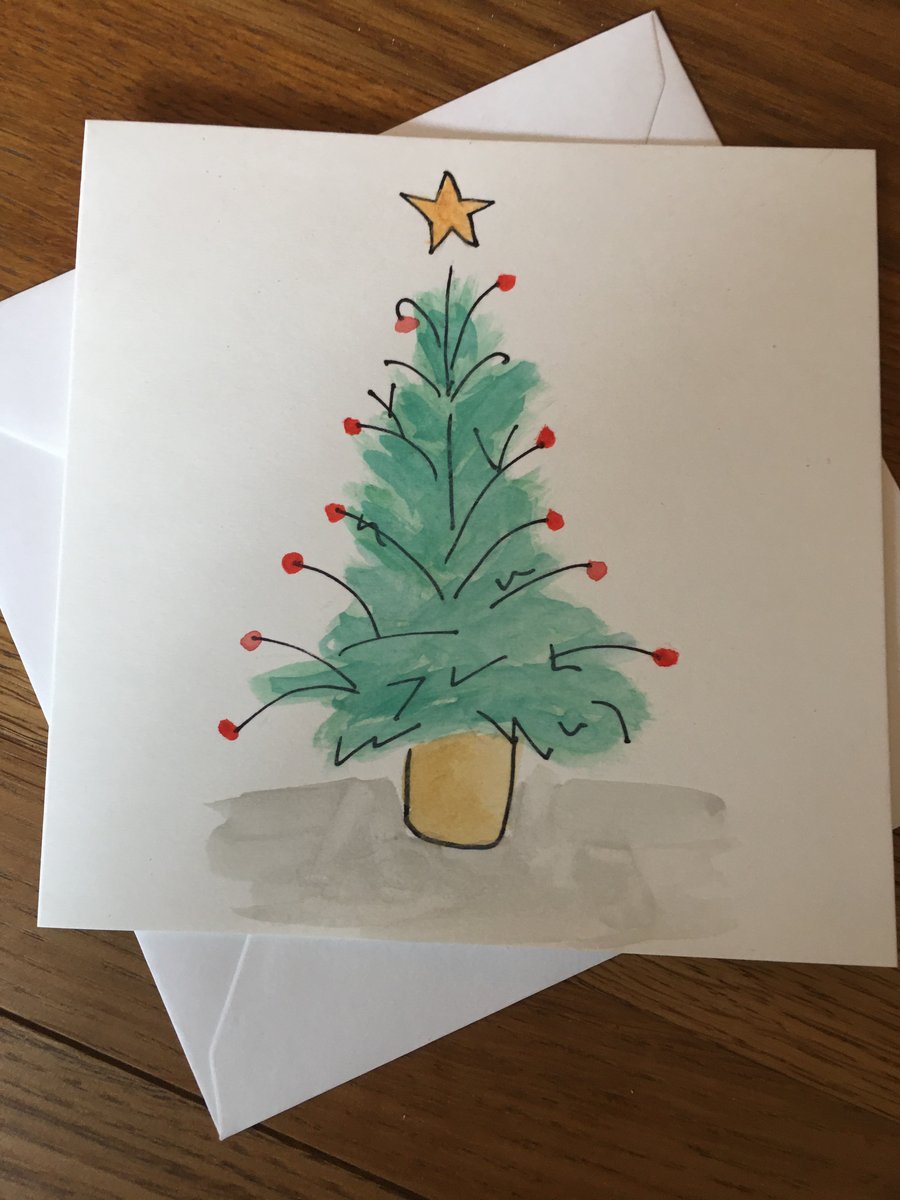 Hand Painted Christmas Card - Christmas Tree Card - Christmas Tree 