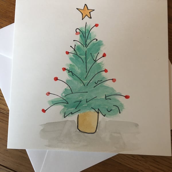 Hand Painted Christmas Card - Christmas Tree Card - Christmas Tree 