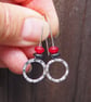 HOOPS, Sterling silver dangle hoop earrings, hematite and red jade hoops earring