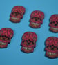 Wooden Shaped Skull Buttons Red Pink 6pk Day of the Dead Button 25mmx15mm (SK6) - Image 1