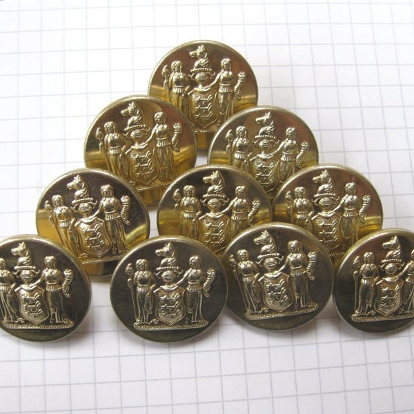 10 Large Shiny Heraldic Buttons