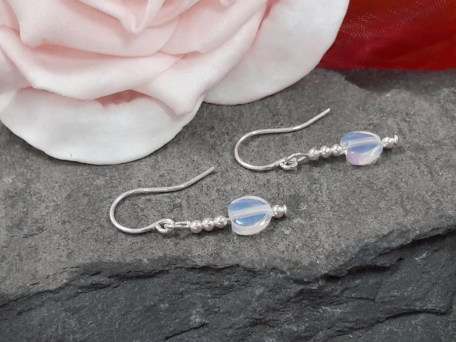 Sterling Silver dangle earrings with moonstone opalite 