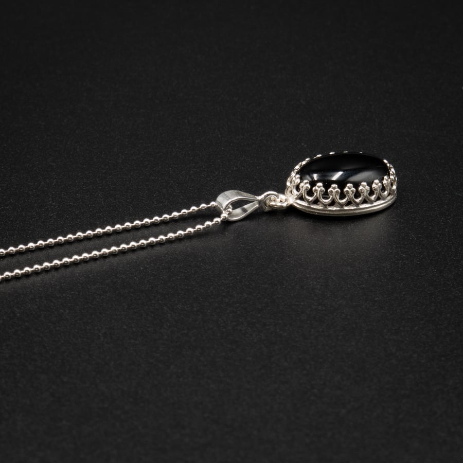 Black onyx sterling silver handmade gemstone pendant necklace, Leo, Cancer gift