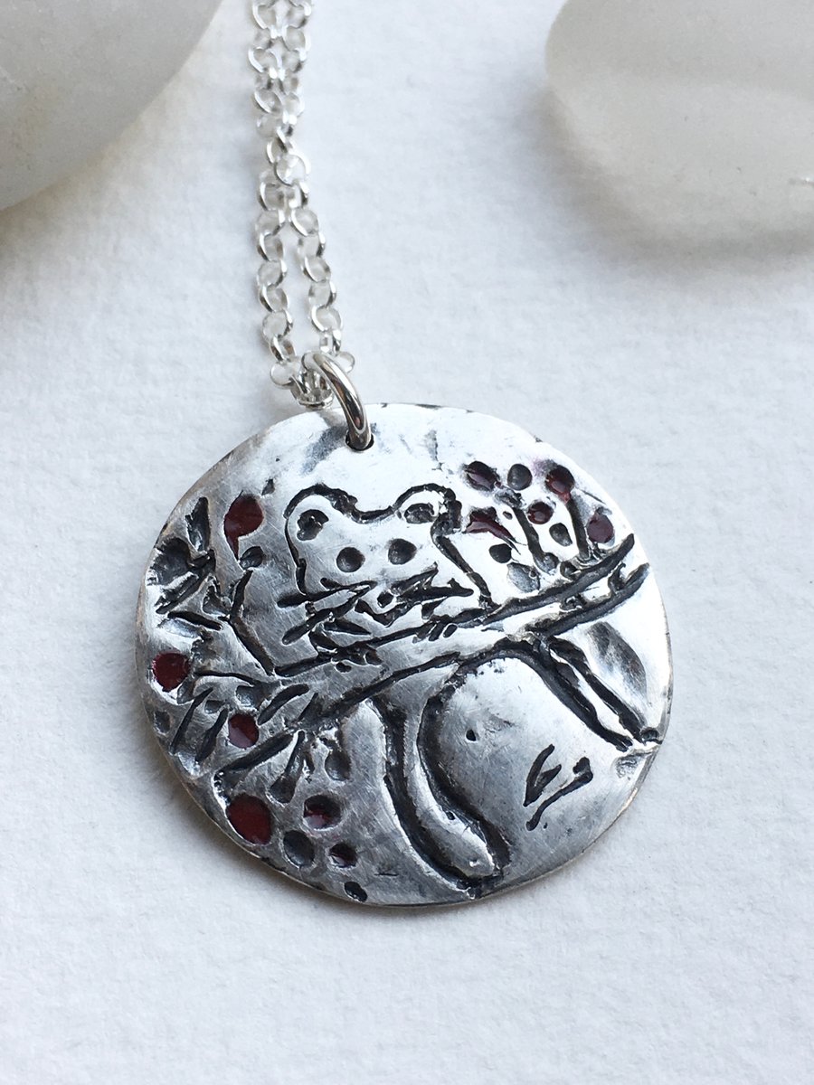 Dormouse handmade fine silver pendant 