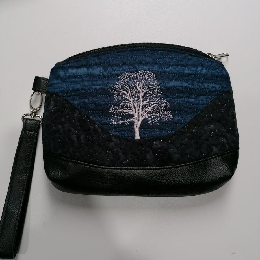 Sycamore Gap Embroidered Clutch Bag with wrist strap, velvet back