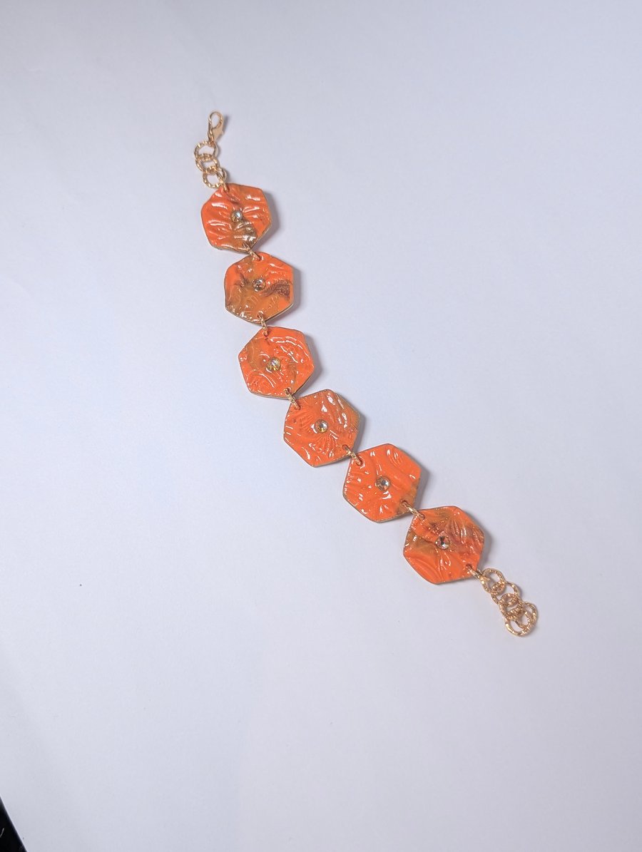 Textured polymer clay bracelet with rhinestone 