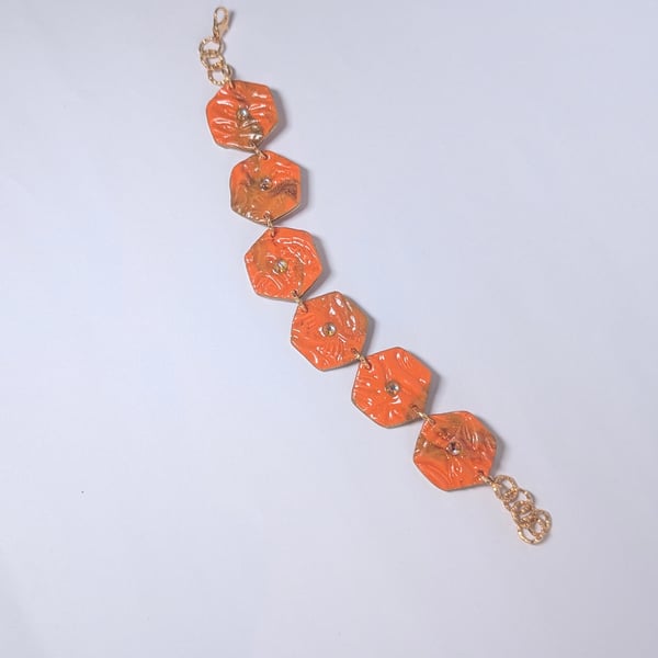 Textured polymer clay bracelet with rhinestone 