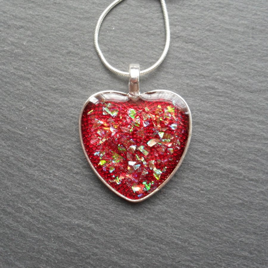 Red Resin Heart Pendant Valentines Gift