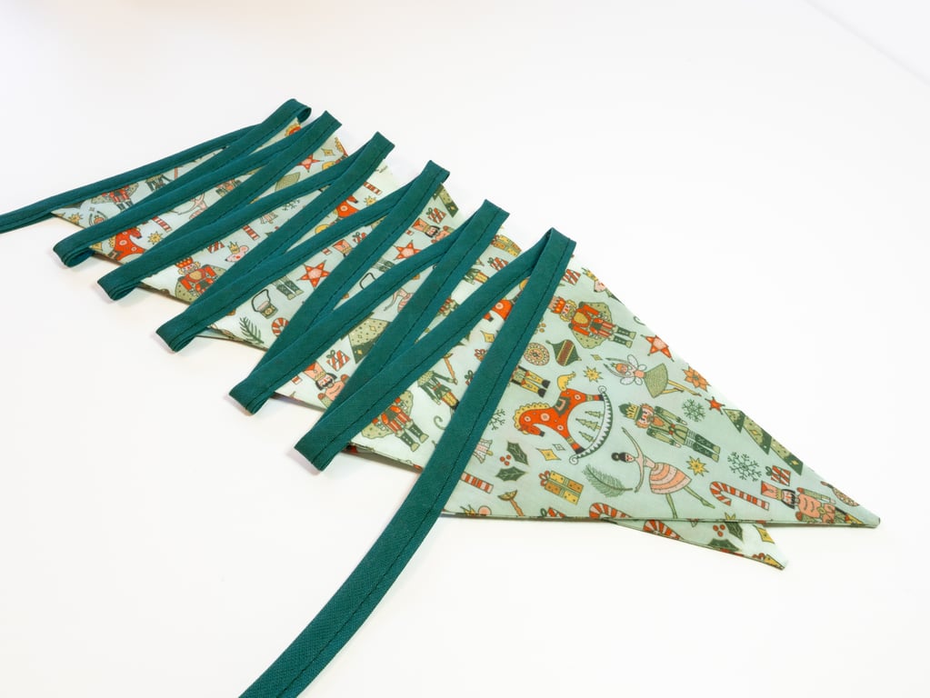 Pale Green - 12 flag festive fabric bunting