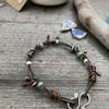 Leather bracelet, silver and bead bracelet, bohemian style 