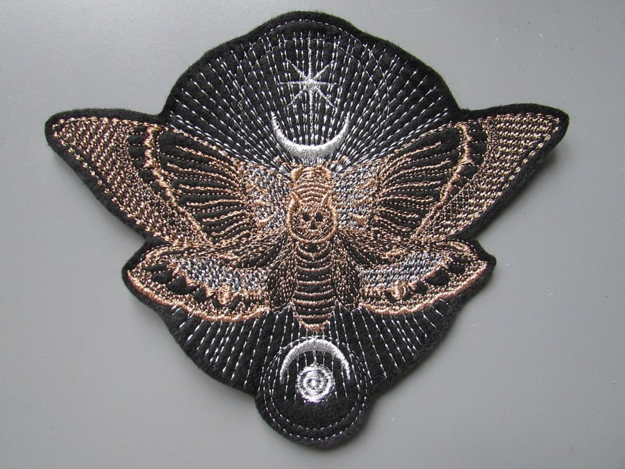 Death Head Moth Embroidered  Sew on Applique Patch