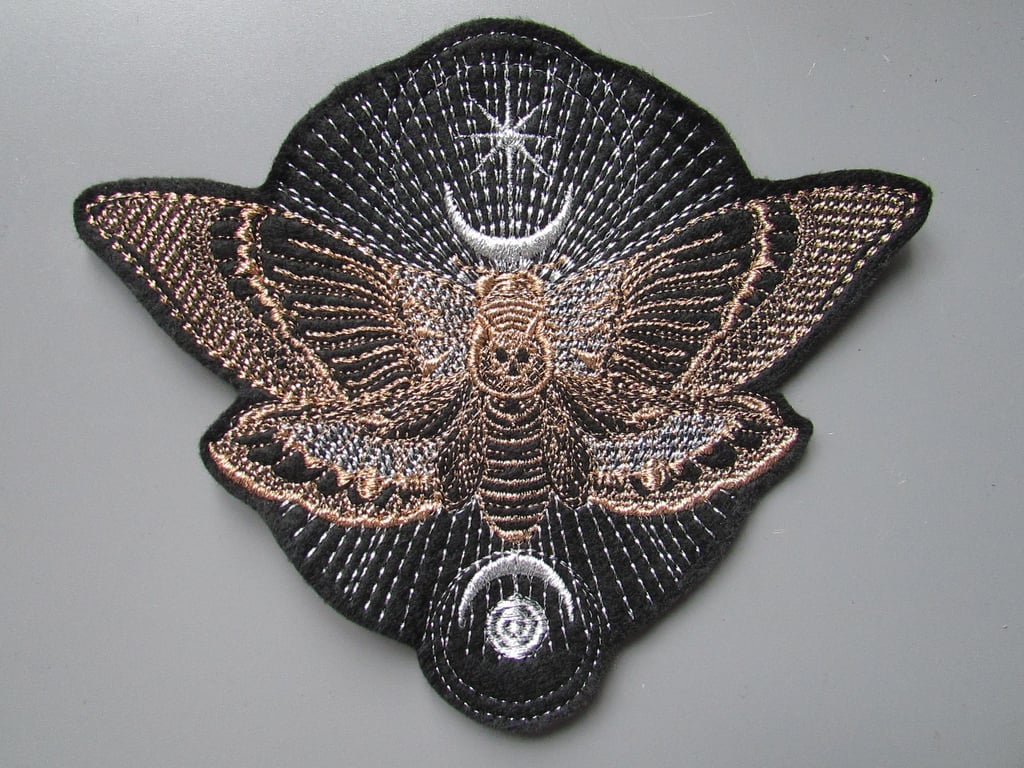 Death Head Moth Embroidered  Sew on Applique Patch