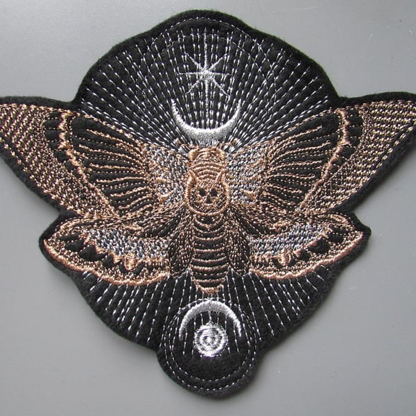 Death Head Moth Embroidered  Sew on Applique Patch