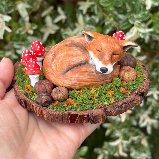 Woodland fox, hand sculpted polymer clay fox, realistic fox sculpture 