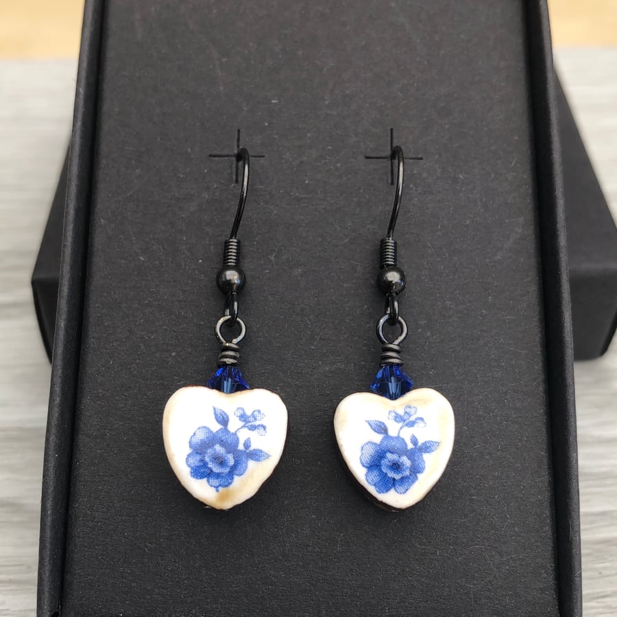 Ceramic heart with Swarovski Crystal earrings