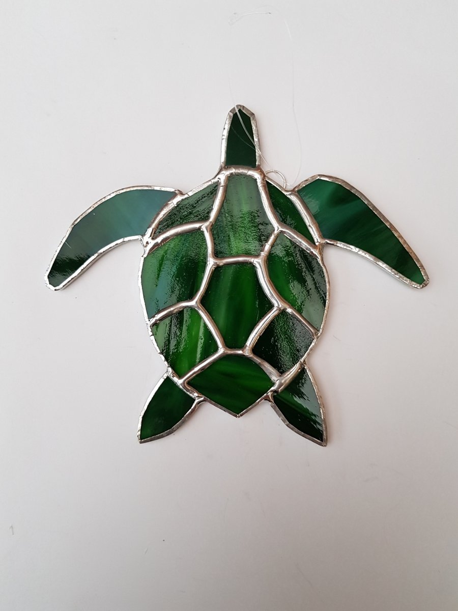 055 Stained Glass Turtle - handmade hanging decoration.