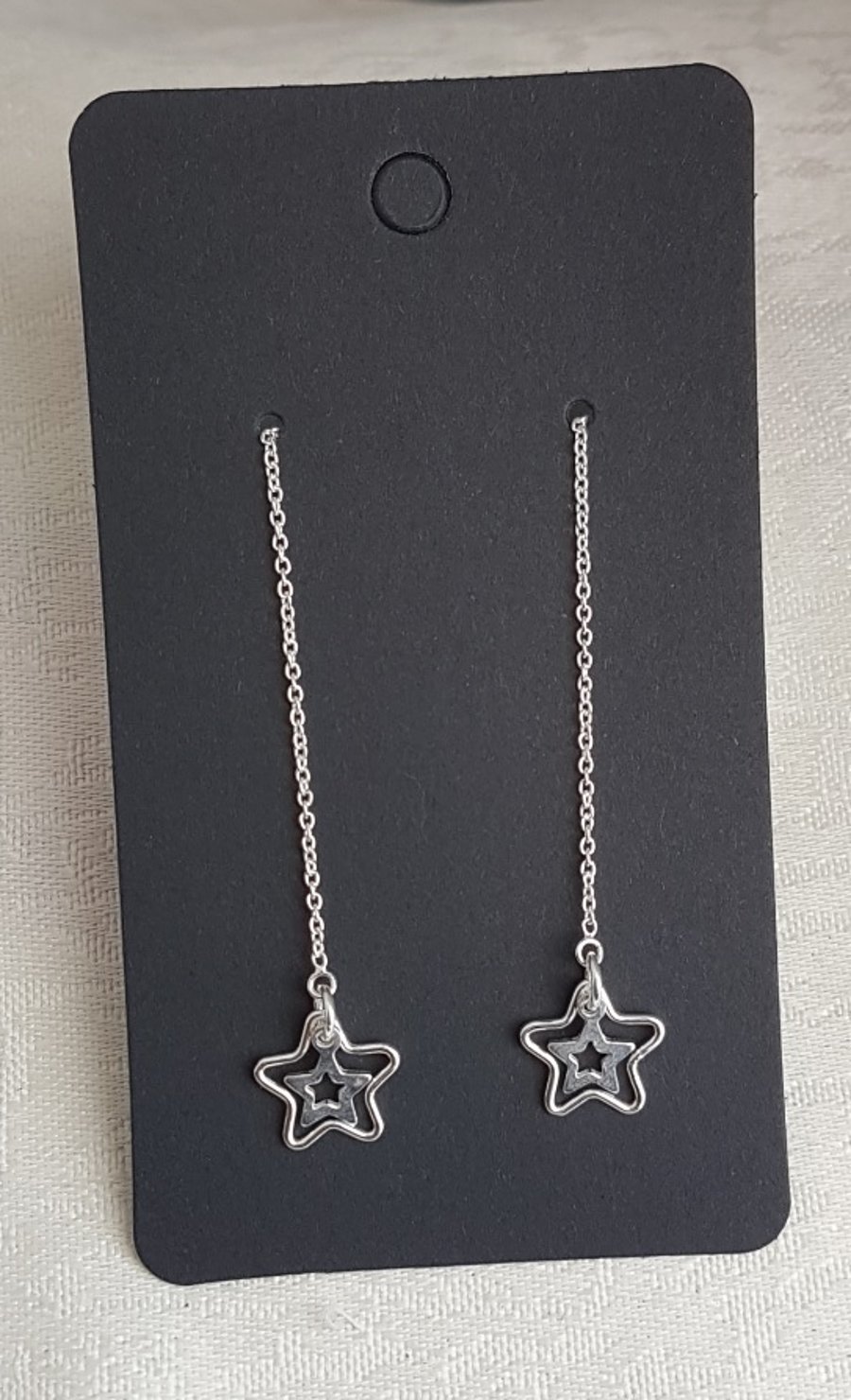 Gorgeous Sterling Silver Star Charm Ear threader Earrings