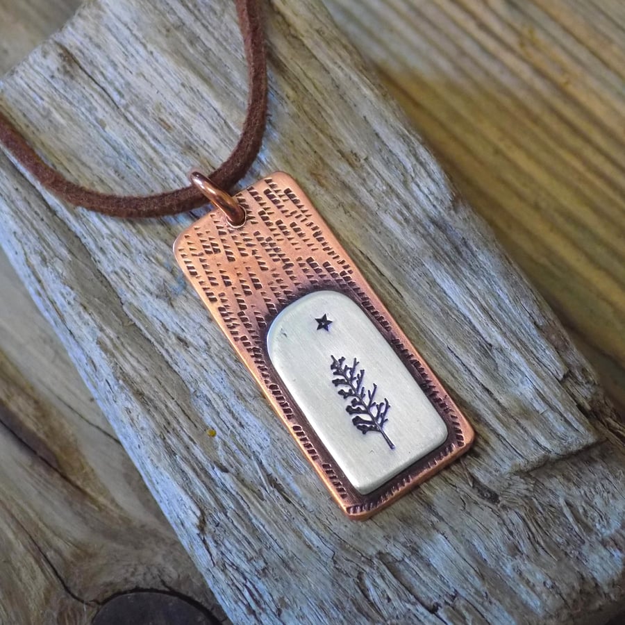 Copper and silver 'Northern star pendant' (oblong) 