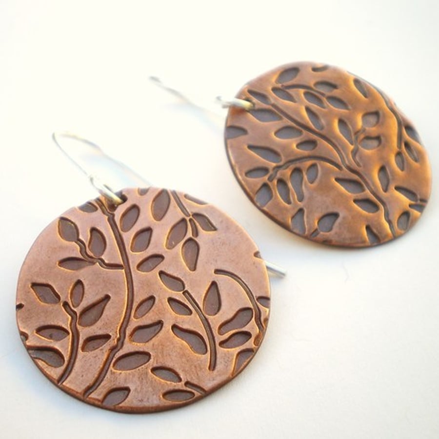 Copper Leaf and Stem Earrings