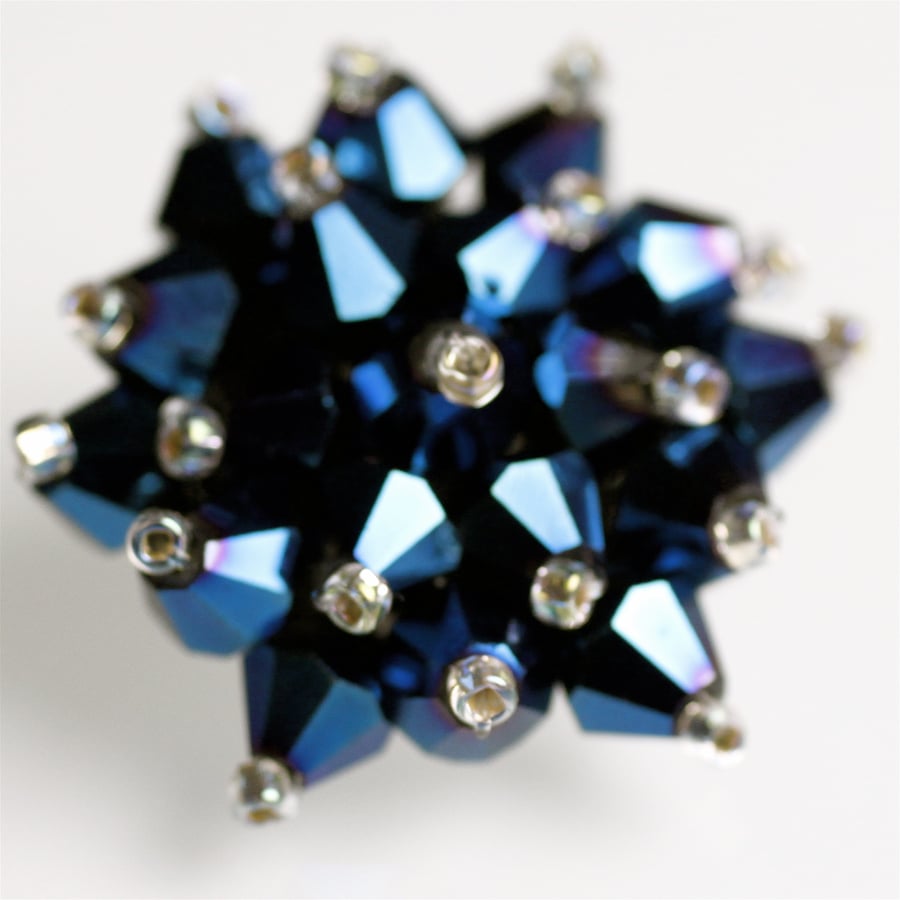 Metallic Blue Crystal Bead Brooch - UK Free Post