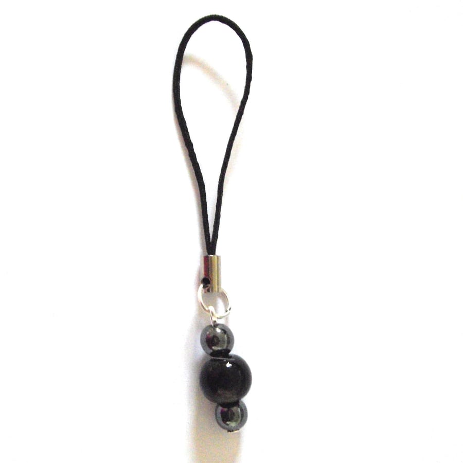 Hematite Gemstone Phone or Bag Charm - UK Free Post