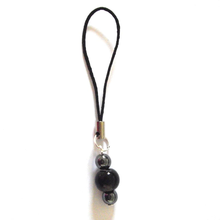 Hematite Gemstone Phone or Bag Charm - UK Free Post