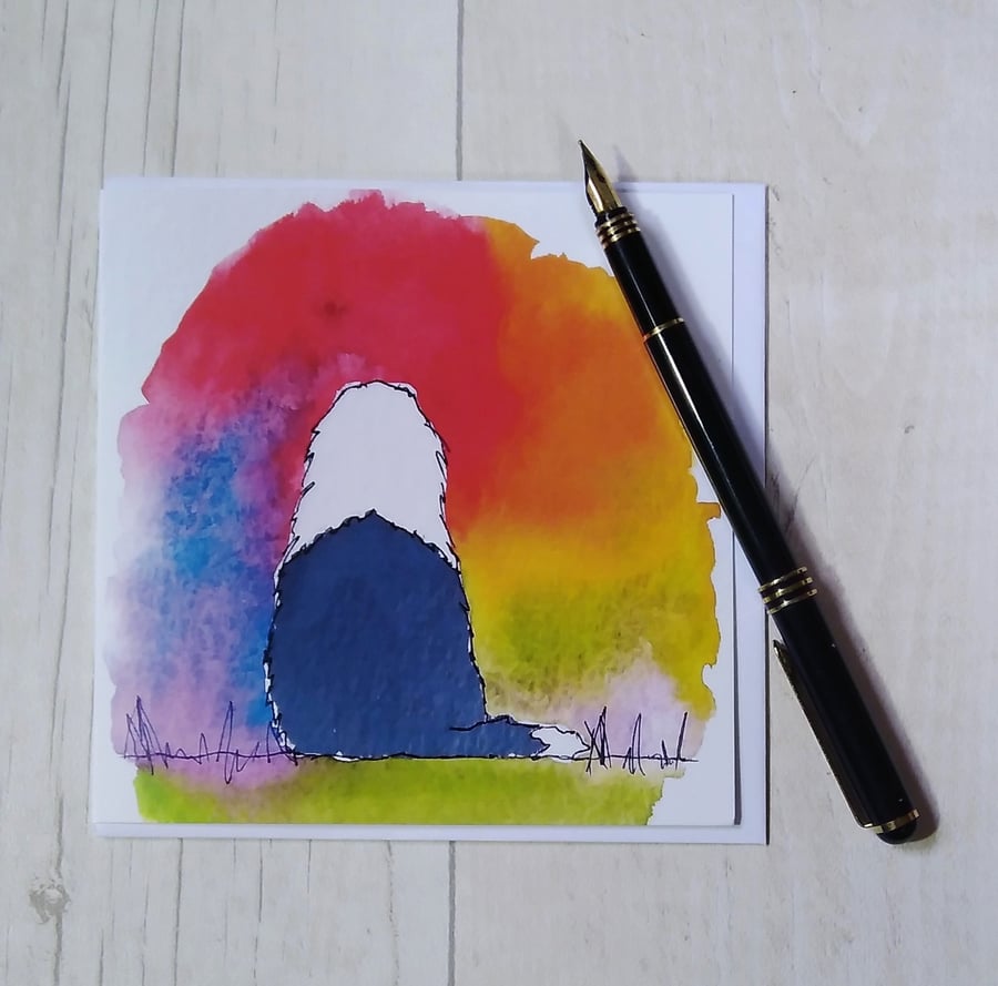 Old English Sheepdog memories, sympathy card. Dog loss card, Dog bereavement.