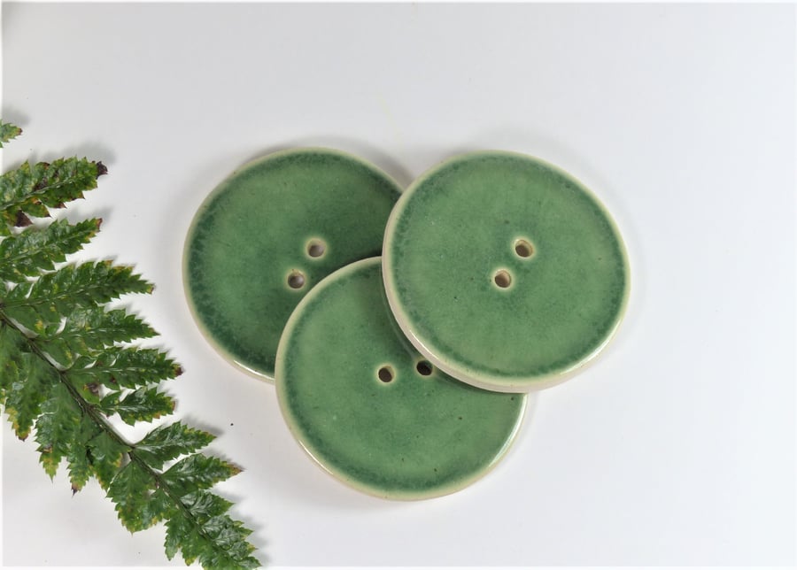 6cm  Big Green Handmade Ceramic Button - 6cm Buttons