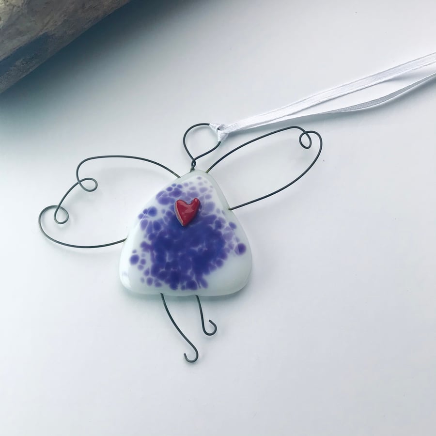 fused glass fairy, angel, gift for friend, purple